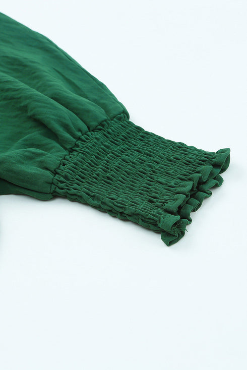 Relaxed Fit V Neck Smocked Wrist Shift Blouse