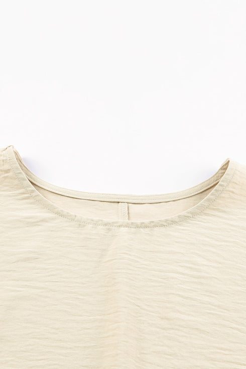 Relaxed Fit V Neck Smocked Wrist Shift Blouse