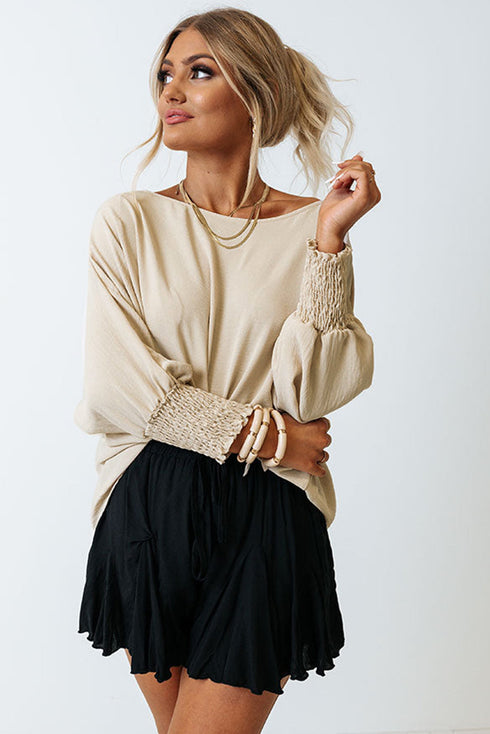 Relaxed Fit V Neck Smocked Wrist Shift Blouse