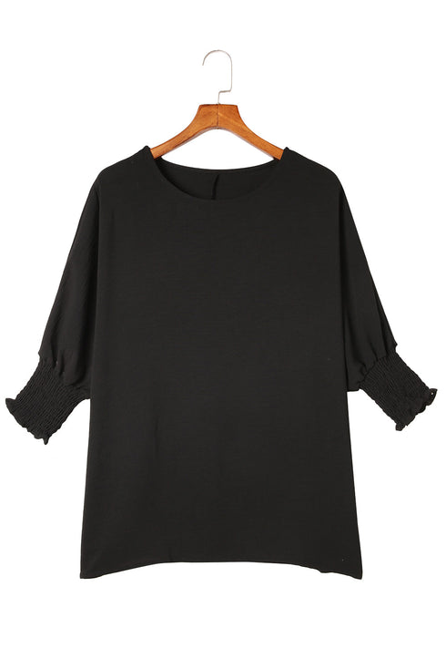 Relaxed Fit V Neck Smocked Wrist Shift Blouse