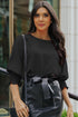Relaxed Fit V Neck Smocked Wrist Shift Blouse