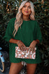 Relaxed Fit V Neck Smocked Wrist Shift Blouse