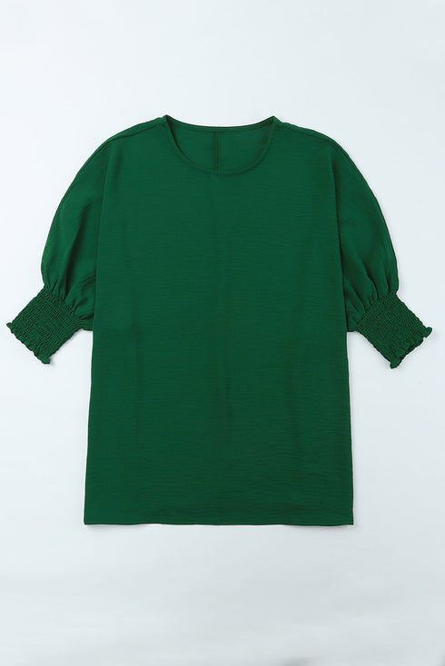Relaxed Fit V Neck Smocked Wrist Shift Blouse