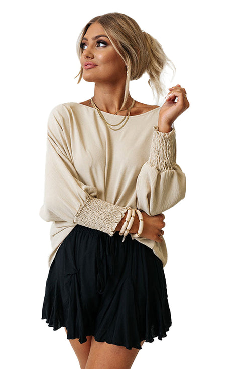Relaxed Fit V Neck Smocked Wrist Shift Blouse