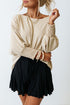 Relaxed Fit V Neck Smocked Wrist Shift Blouse