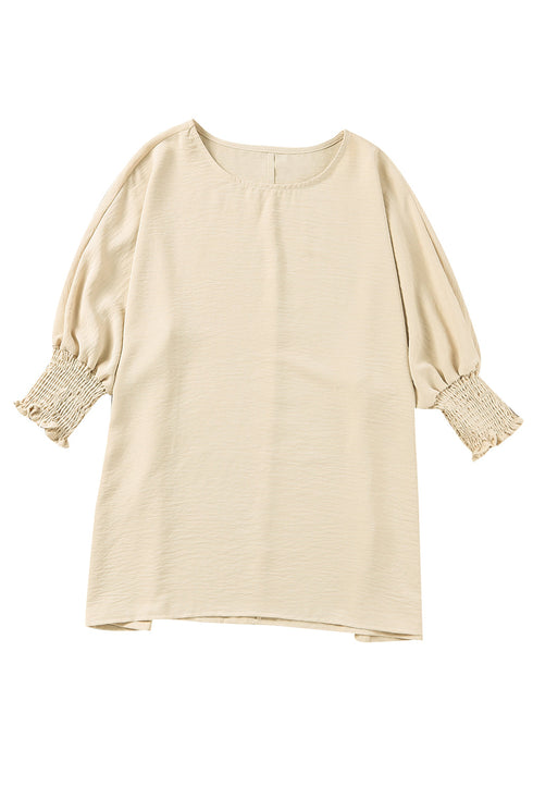 Relaxed Fit V Neck Smocked Wrist Shift Blouse