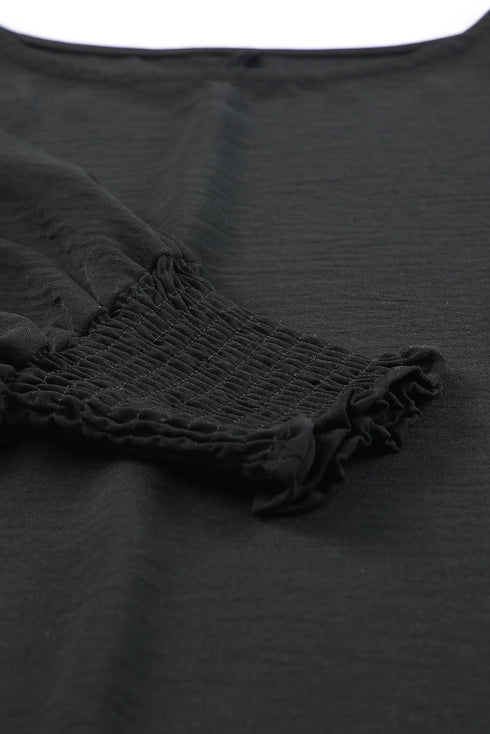 Relaxed Fit V Neck Smocked Wrist Shift Blouse