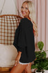 Relaxed Fit V Neck Smocked Wrist Shift Blouse