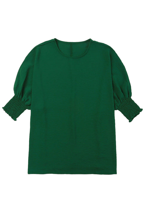 Relaxed Fit V Neck Smocked Wrist Shift Blouse