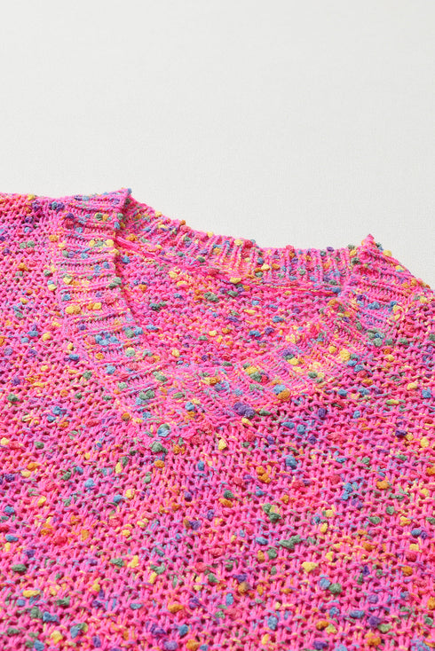 Relaxed Fit V Neck Speckled Knit Pullover Sweater