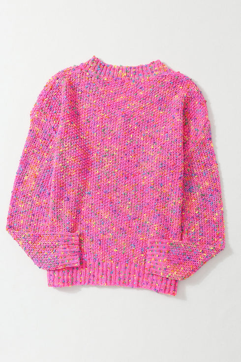 Relaxed Fit V Neck Speckled Knit Pullover Sweater