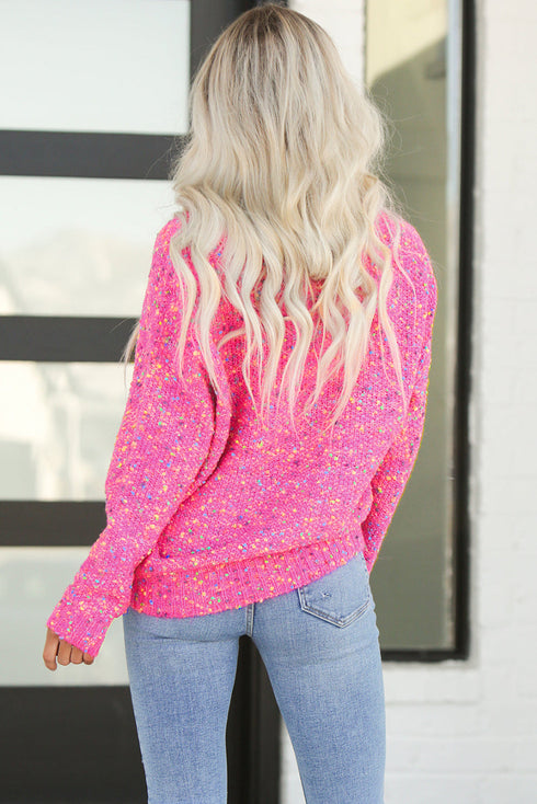 Relaxed Fit V Neck Speckled Knit Pullover Sweater