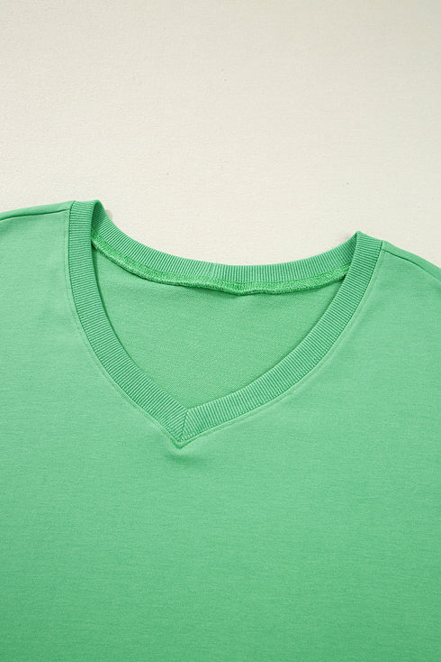 Relaxed Fit V Neck Tee And Drawstring Shorts Two Piece Lounge Set