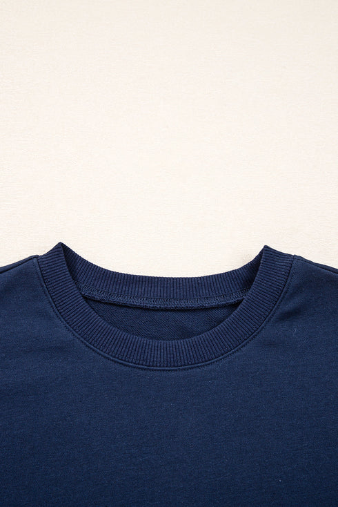Relaxed Fit Varsity Stripe Crew Neck Pullover Sweatshirt