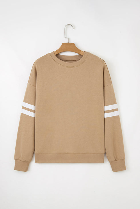 Relaxed Fit Varsity Stripe Crew Neck Pullover Sweatshirt