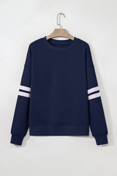 Relaxed Fit Varsity Stripe Crew Neck Pullover Sweatshirt