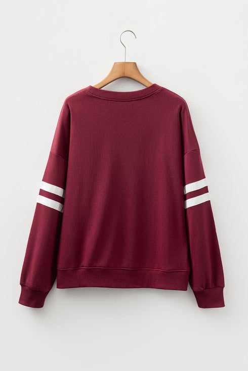 Relaxed Fit Varsity Stripe Crew Neck Pullover Sweatshirt