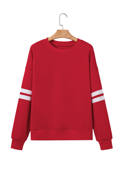 Relaxed Fit Varsity Stripe Crew Neck Pullover Sweatshirt