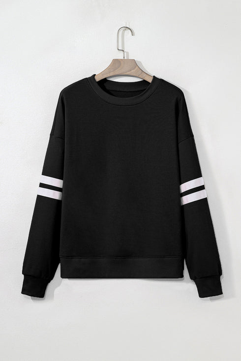 Relaxed Fit Varsity Stripe Crew Neck Pullover Sweatshirt
