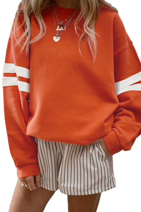 Relaxed Fit Varsity Stripe Crew Neck Pullover Sweatshirt