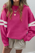 Relaxed Fit Varsity Stripe Crew Neck Pullover Sweatshirt