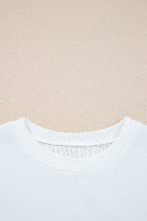 Relaxed Fit Varsity Stripe Crew Neck Pullover Sweatshirt