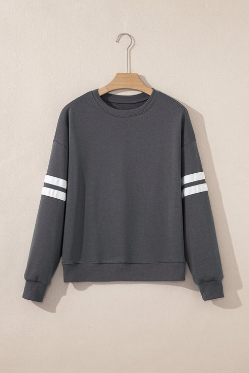 Relaxed Fit Varsity Stripe Crew Neck Pullover Sweatshirt