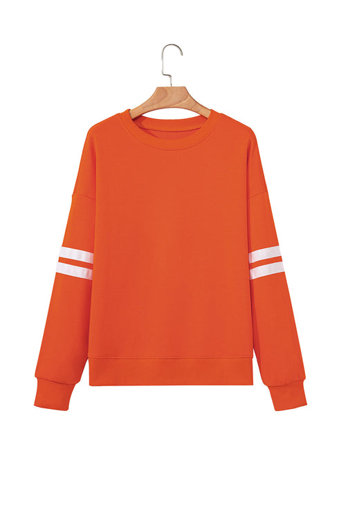 Relaxed Fit Varsity Stripe Crew Neck Pullover Sweatshirt