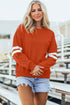 Relaxed Fit Varsity Stripe Crew Neck Pullover Sweatshirt