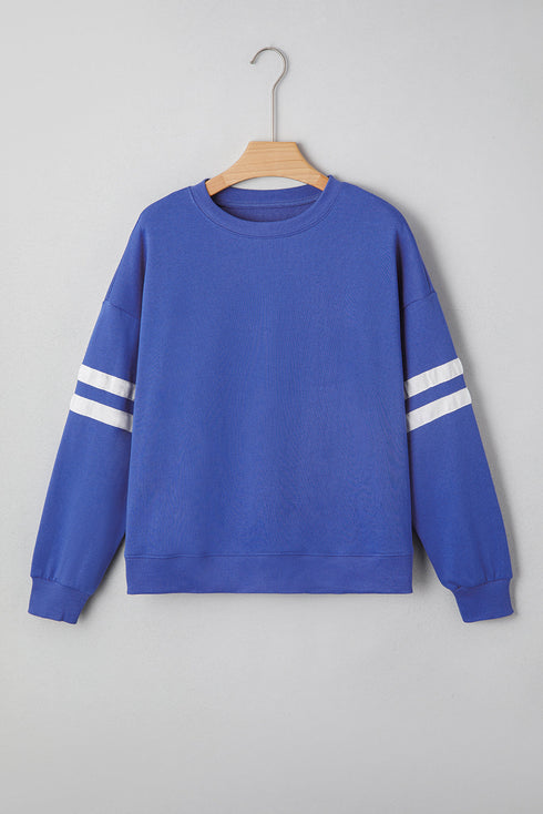 Relaxed Fit Varsity Stripe Crew Neck Pullover Sweatshirt