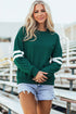 Relaxed Fit Varsity Stripe Crew Neck Pullover Sweatshirt