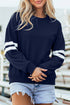 Relaxed Fit Varsity Stripe Crew Neck Pullover Sweatshirt