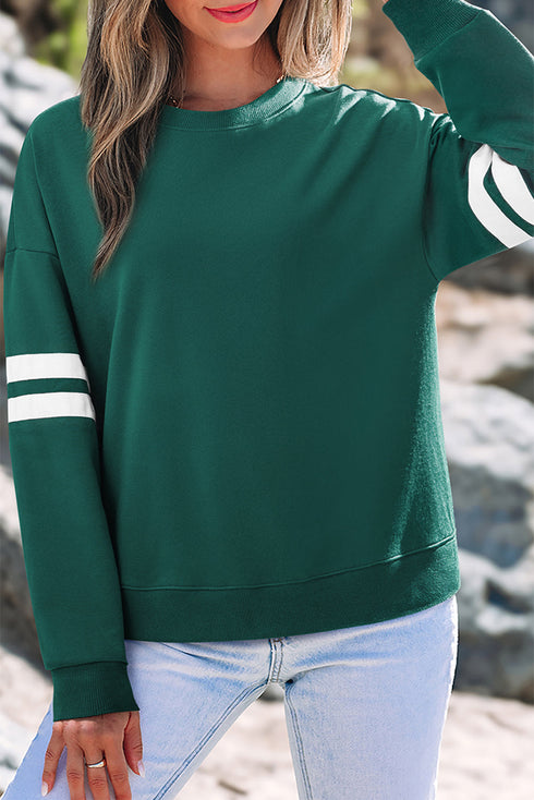 Relaxed Fit Varsity Stripe Crew Neck Pullover Sweatshirt