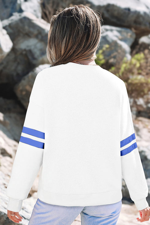 Relaxed Fit Varsity Stripe Crew Neck Pullover Sweatshirt