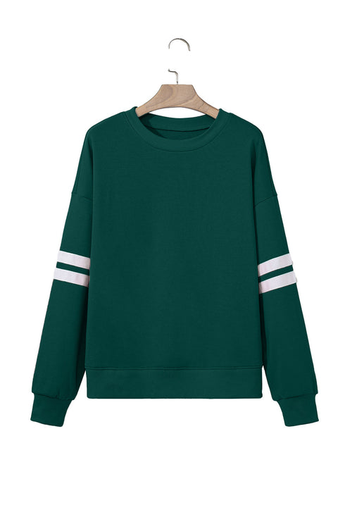 Relaxed Fit Varsity Stripe Crew Neck Pullover Sweatshirt