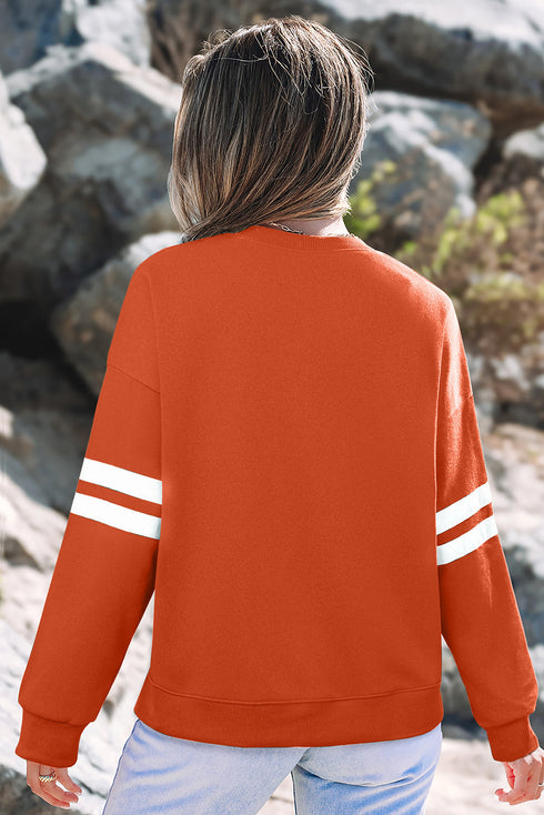 Relaxed Fit Varsity Stripe Crew Neck Pullover Sweatshirt