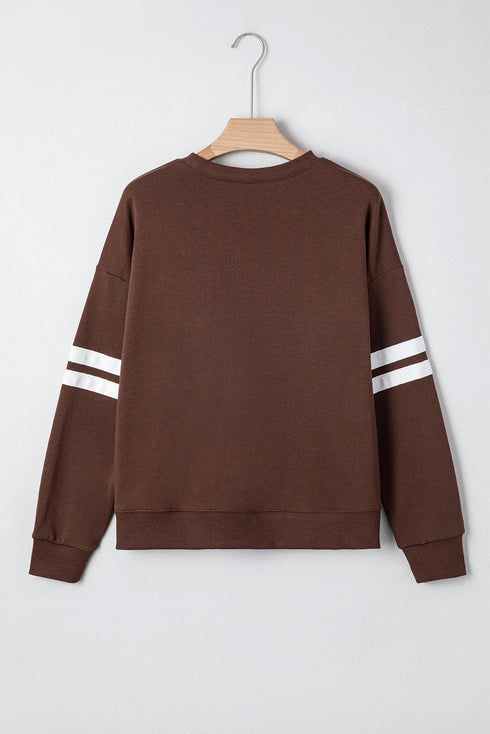 Relaxed Fit Varsity Stripe Crew Neck Pullover Sweatshirt