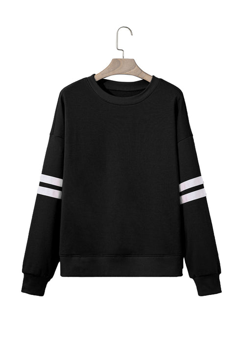 Relaxed Fit Varsity Stripe Crew Neck Pullover Sweatshirt