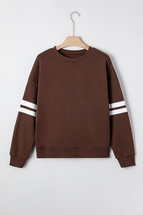Relaxed Fit Varsity Stripe Crew Neck Pullover Sweatshirt