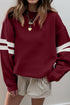Relaxed Fit Varsity Stripe Crew Neck Pullover Sweatshirt