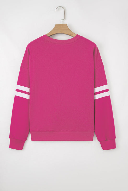 Relaxed Fit Varsity Stripe Crew Neck Pullover Sweatshirt