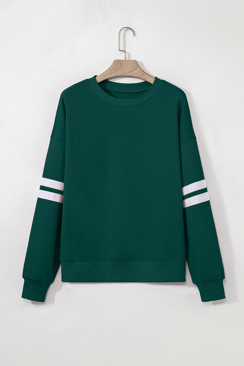 Relaxed Fit Varsity Stripe Crew Neck Pullover Sweatshirt