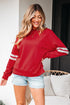 Relaxed Fit Varsity Stripe Crew Neck Pullover Sweatshirt