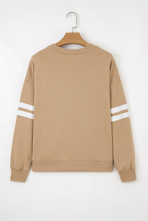 Relaxed Fit Varsity Stripe Crew Neck Pullover Sweatshirt