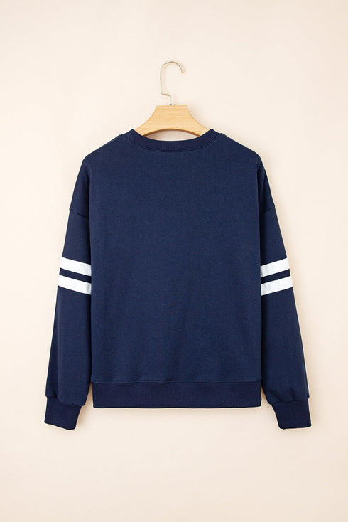 Relaxed Fit Varsity Stripe Crew Neck Pullover Sweatshirt