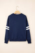 Relaxed Fit Varsity Stripe Crew Neck Pullover Sweatshirt
