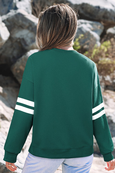 Relaxed Fit Varsity Stripe Crew Neck Pullover Sweatshirt