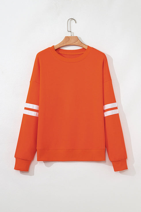 Relaxed Fit Varsity Stripe Crew Neck Pullover Sweatshirt