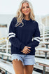 Relaxed Fit Varsity Stripe Crew Neck Pullover Sweatshirt