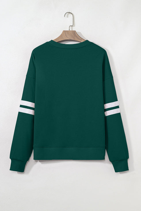 Relaxed Fit Varsity Stripe Crew Neck Pullover Sweatshirt